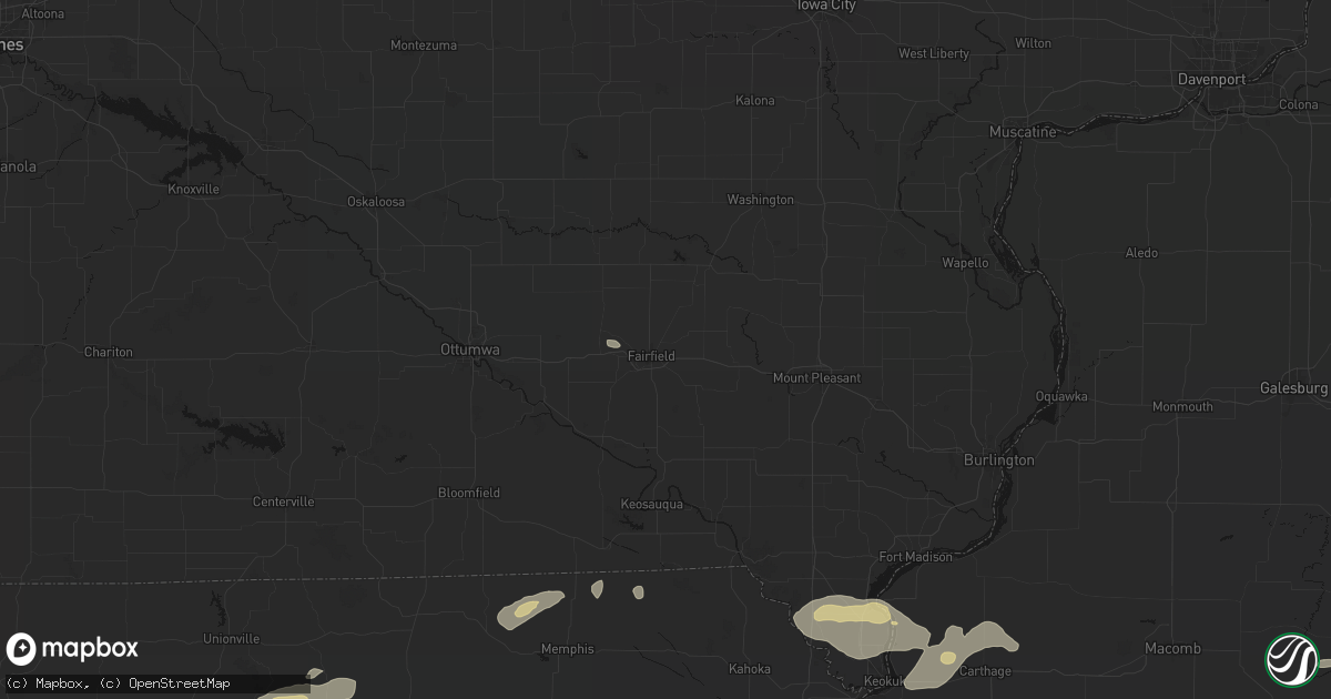 Hail map in Fairfield, IA on August 14, 2026