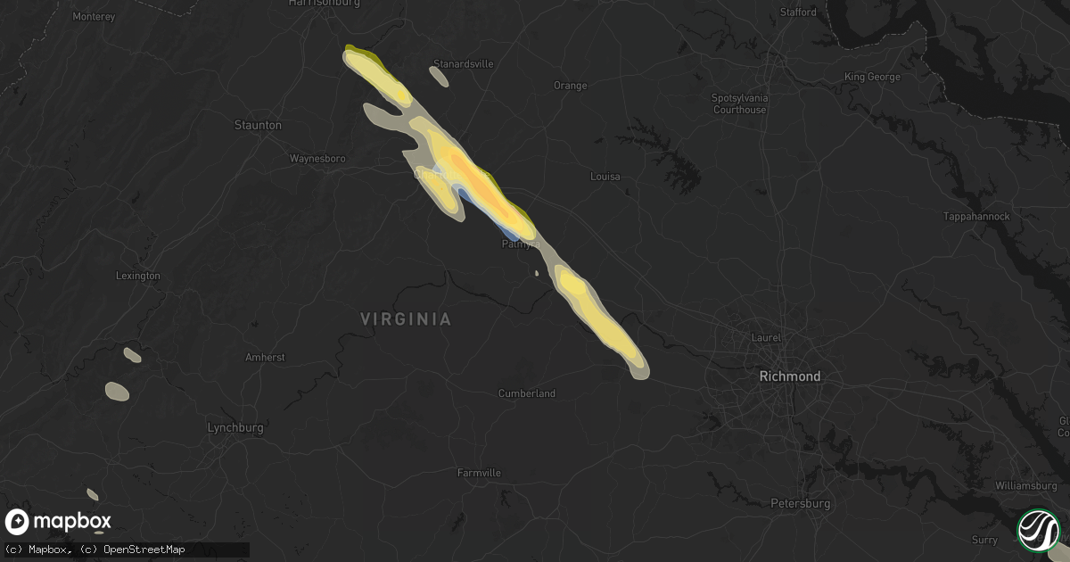Hail map in Fork Union, VA on August 14, 2026