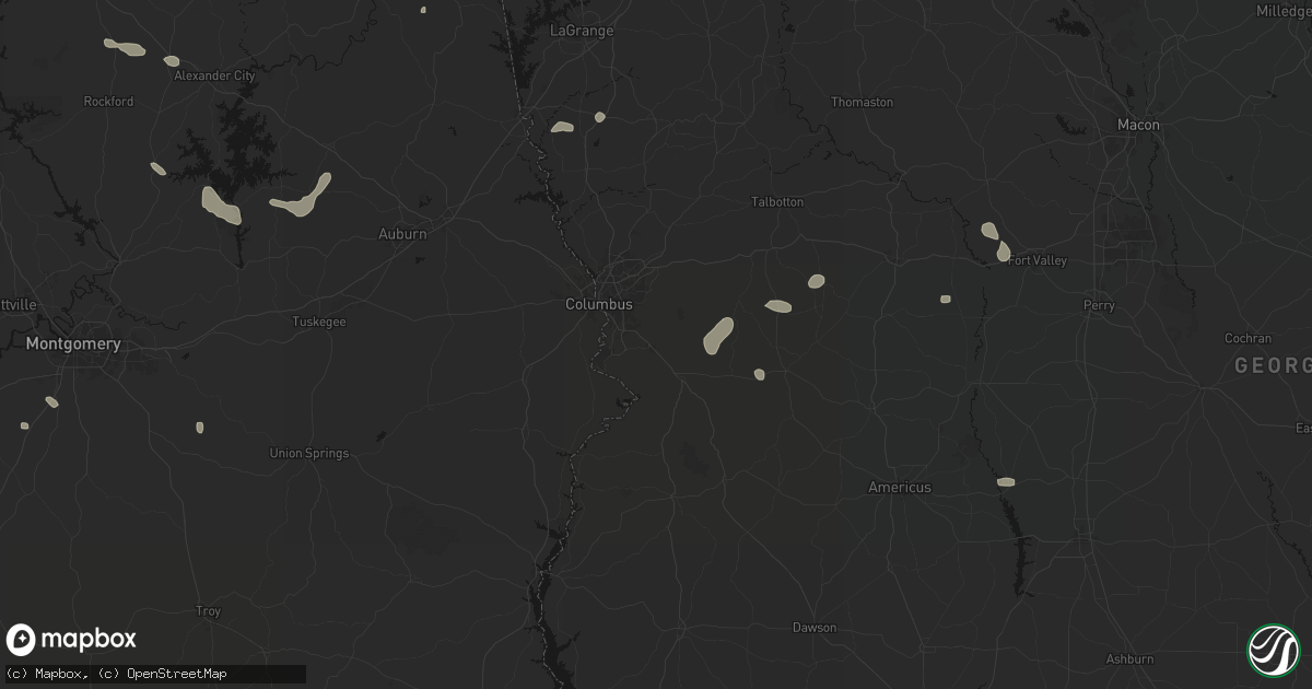 Hail map in Fort Benning, GA on August 14, 2026