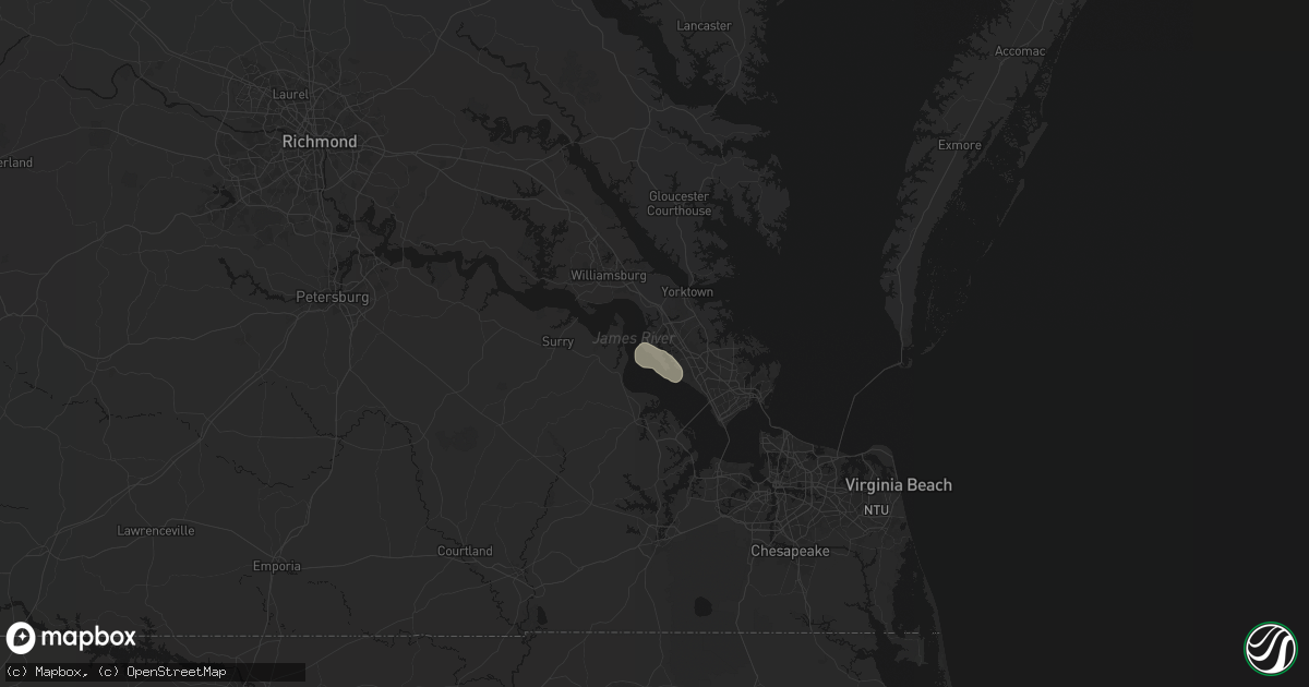 Hail map in Fort Eustis, VA on August 14, 2026