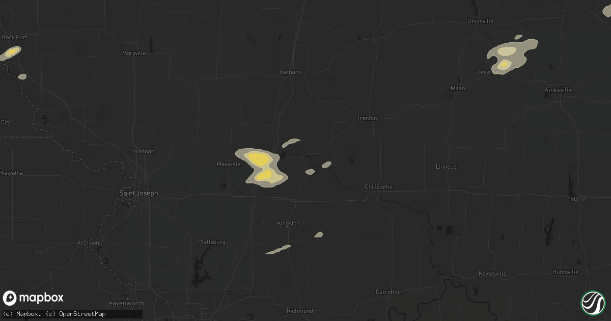 Hail map in Gallatin, MO on August 14, 2026