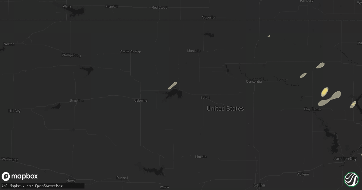 Hail map in Glen Elder, KS on August 14, 2026