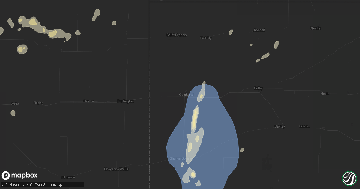 Hail map in Goodland, KS on August 14, 2026