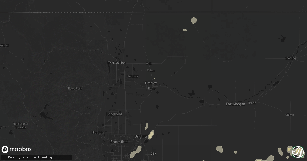 Hail map in Greeley, CO on August 14, 2026