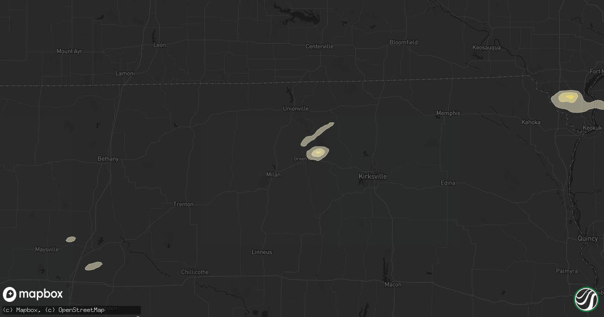 Hail map in Green City, MO on August 14, 2026