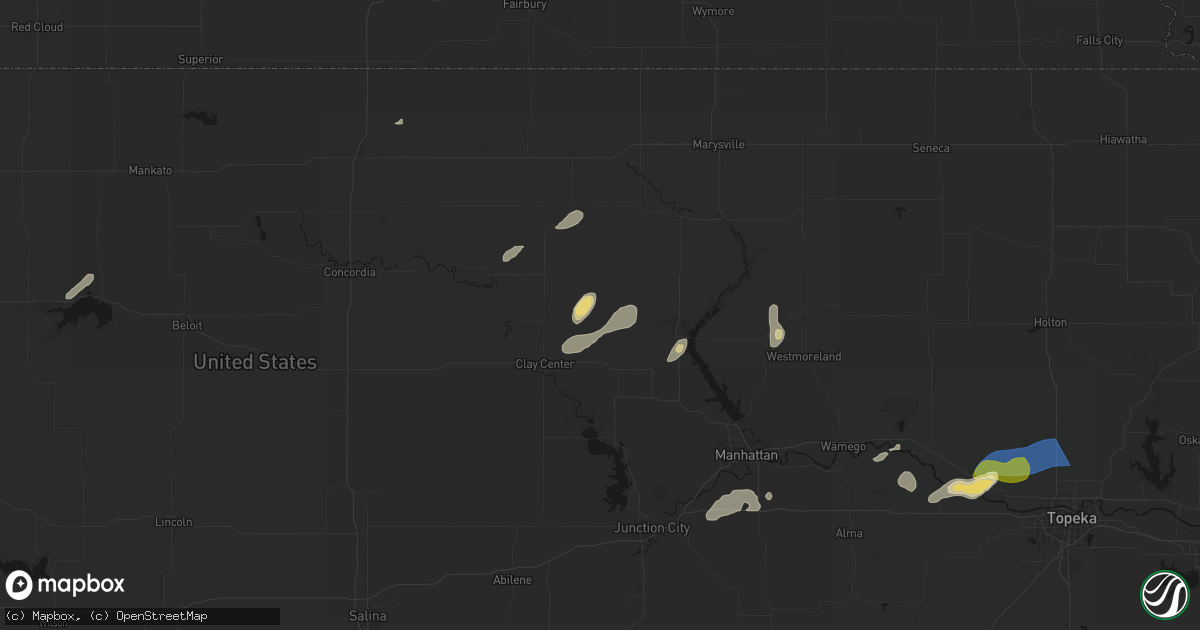 Hail map in Green, KS on August 14, 2026