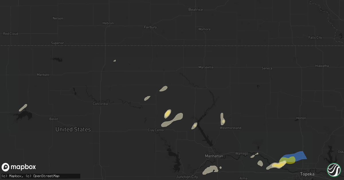 Hail map in Greenleaf, KS on August 14, 2026