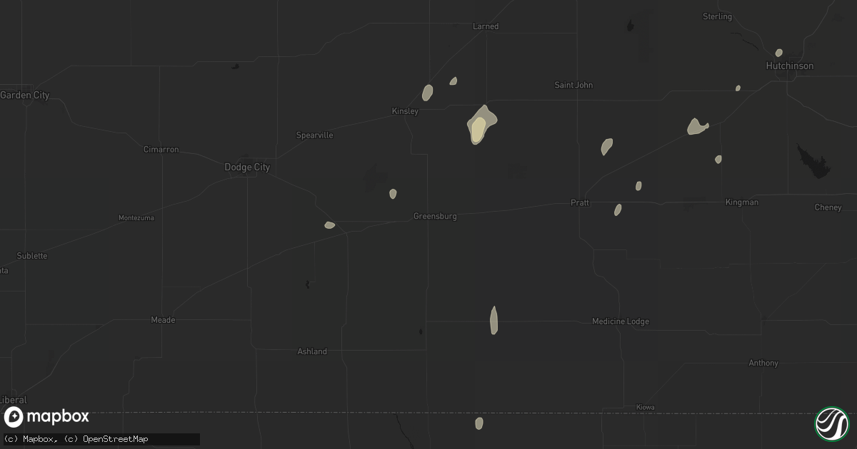 Hail map in Greensburg, KS on August 14, 2026