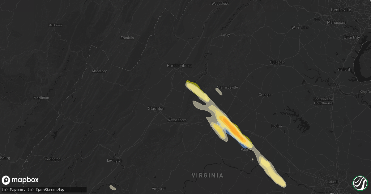 Hail map in Grottoes, VA on August 14, 2026
