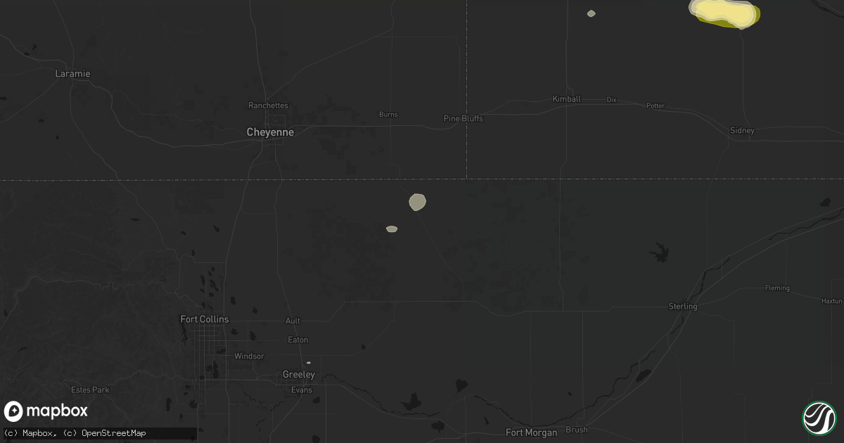 Hail map in Grover, CO on August 14, 2026