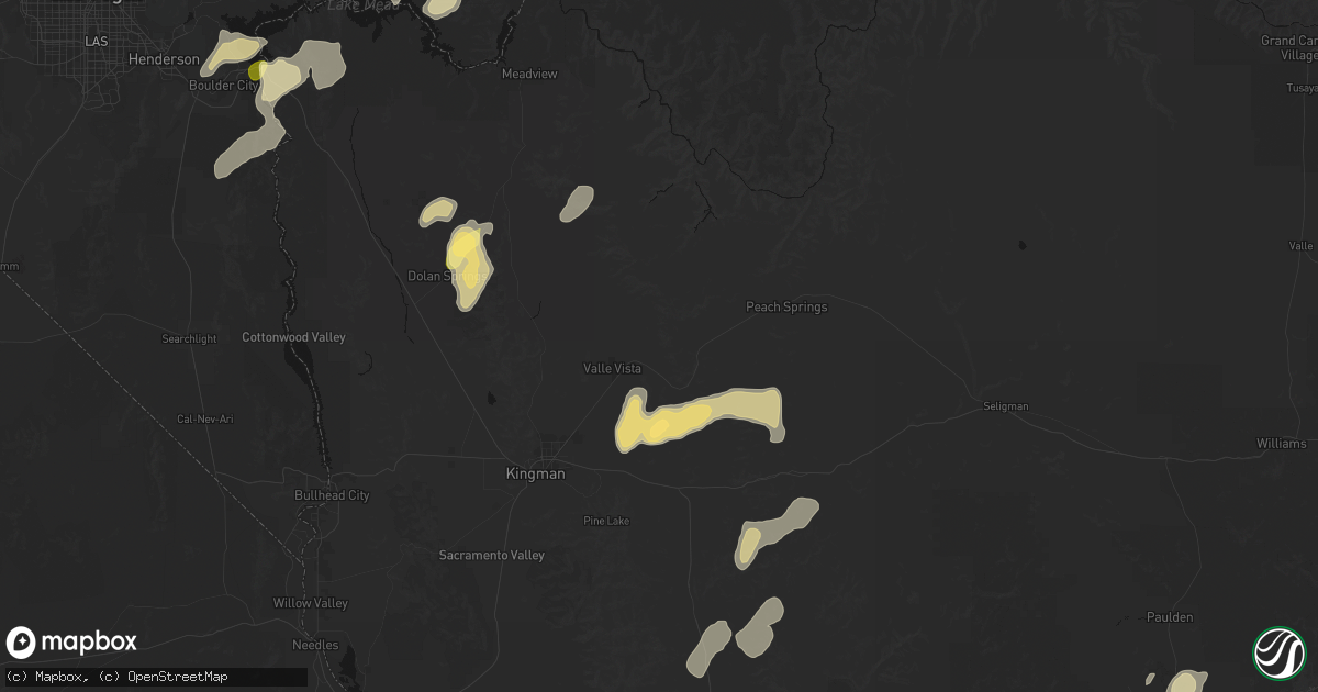 Hail map in Hackberry, AZ on August 14, 2026