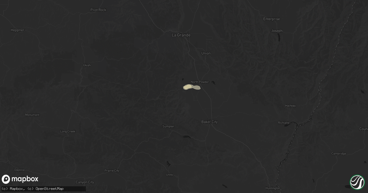 Hail map in Haines, OR on August 14, 2026