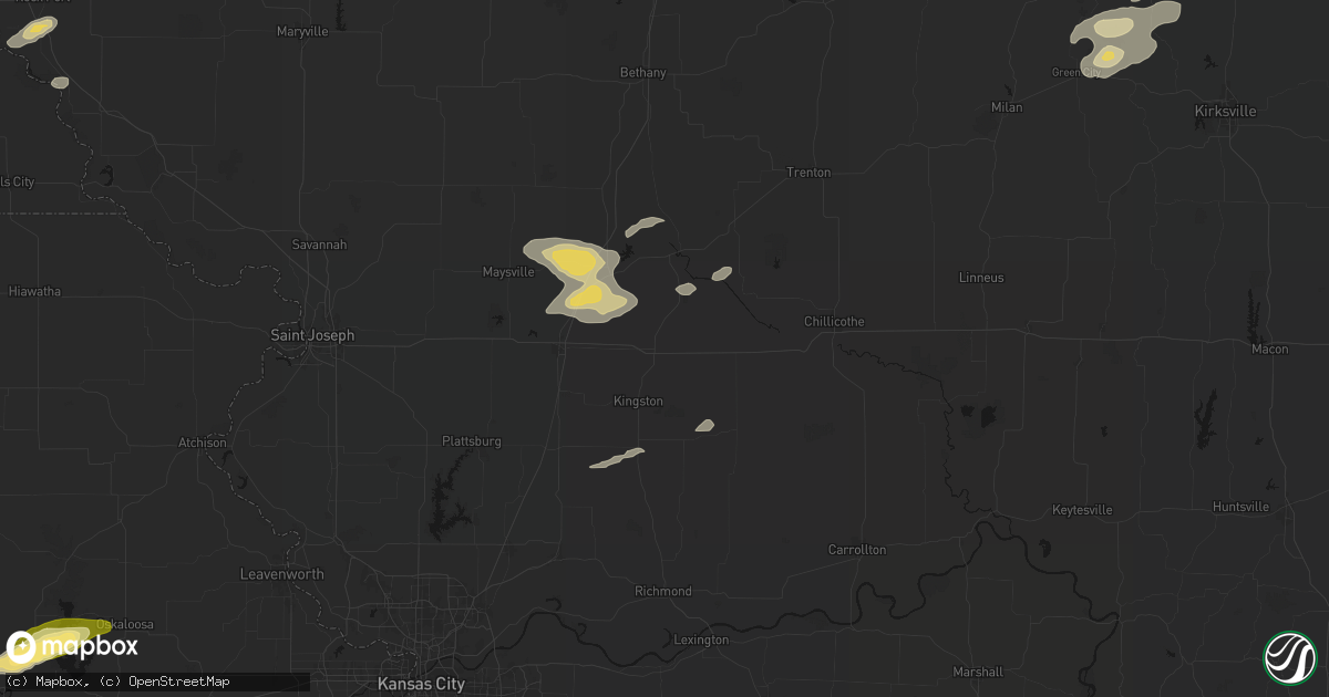 Hail map in Hamilton, MO on August 14, 2026