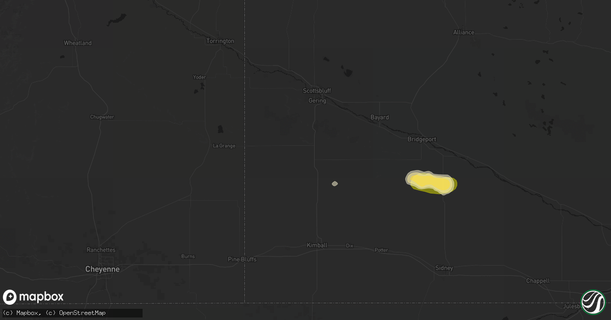 Hail map in Harrisburg, NE on August 14, 2026