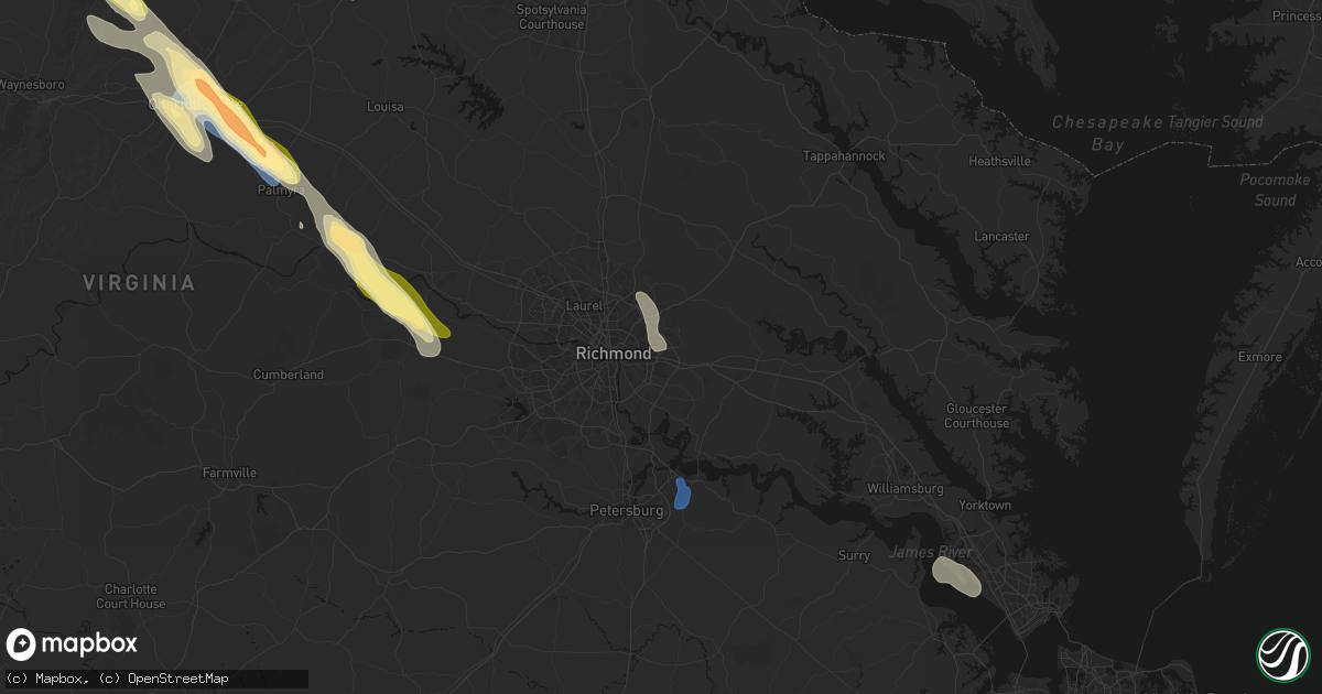 Hail map in Henrico, VA on August 14, 2026