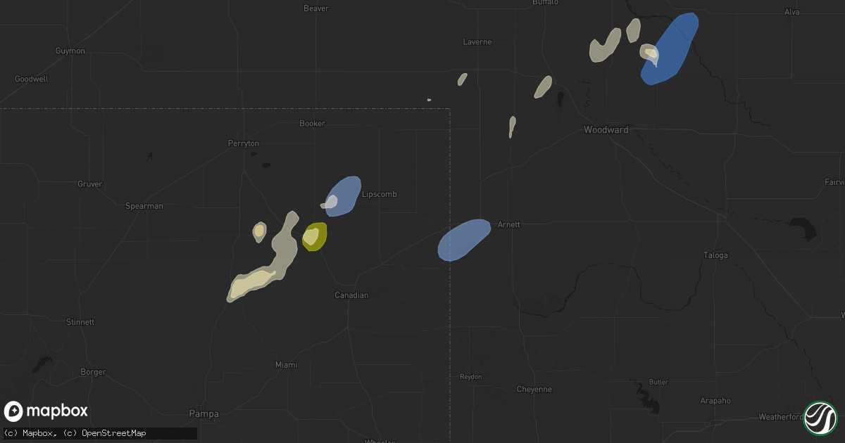 Hail map in Higgins, TX on August 14, 2026