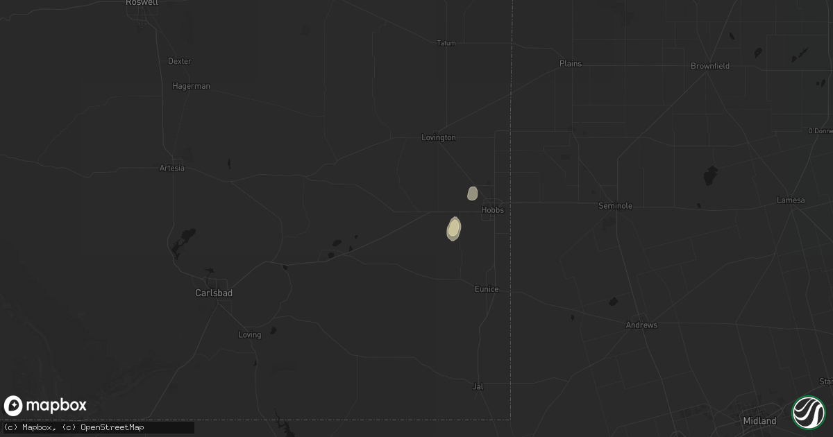 Hail map in Hobbs, NM on August 14, 2026