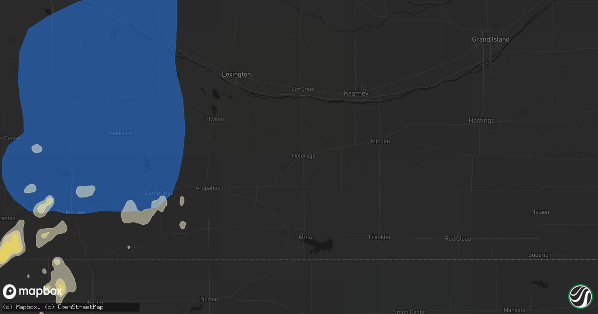 Hail map in Holdrege, NE on August 14, 2026