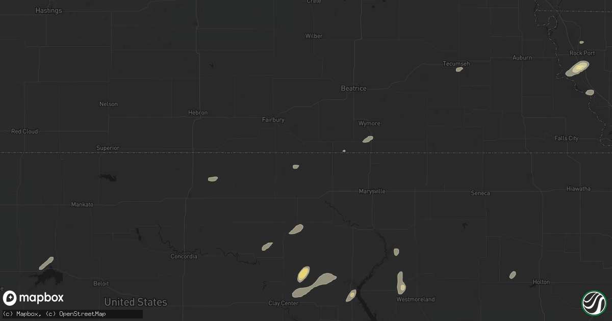 Hail map in Hollenberg, KS on August 14, 2026