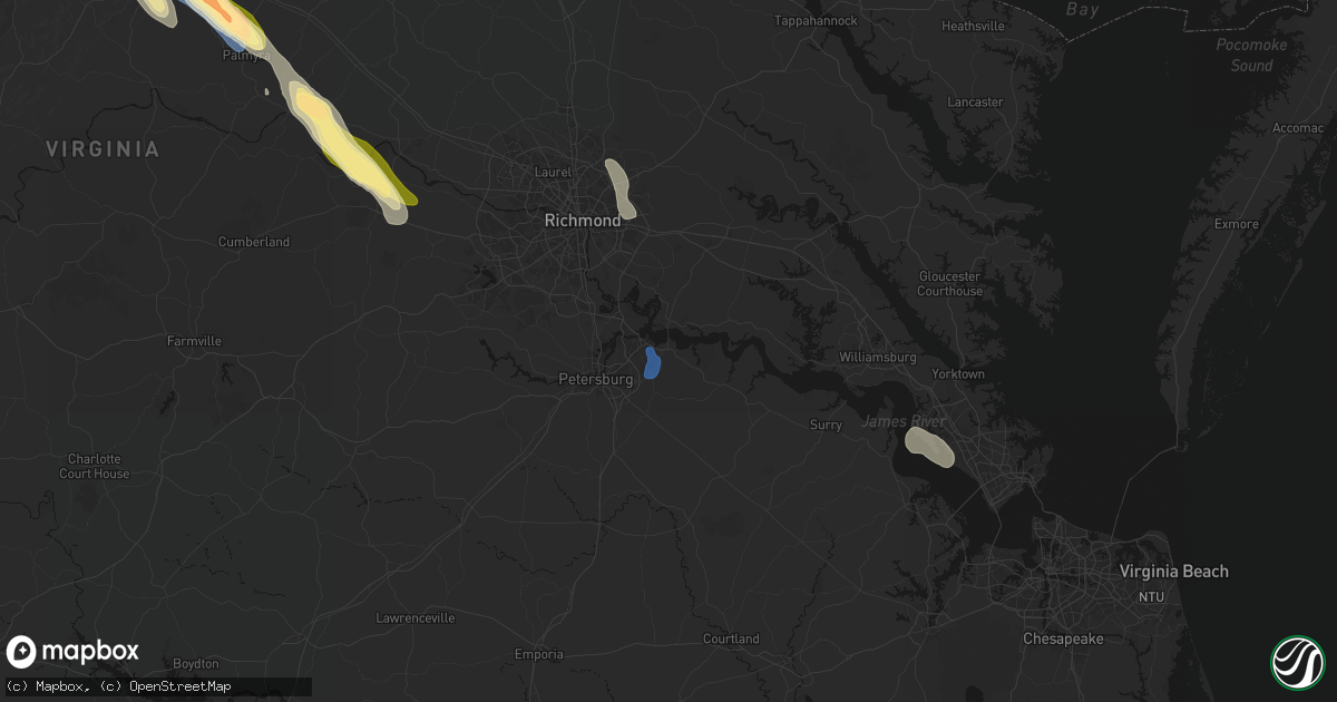 Hail map in Hopewell, VA on August 14, 2026