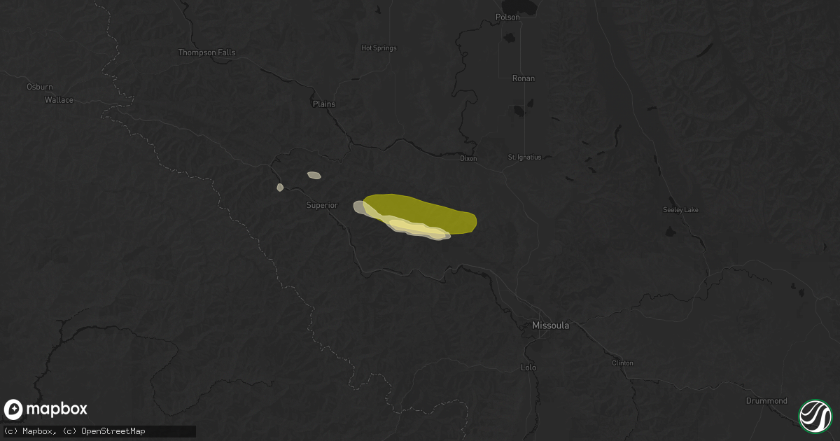 Hail map in Huson, MT on August 14, 2026