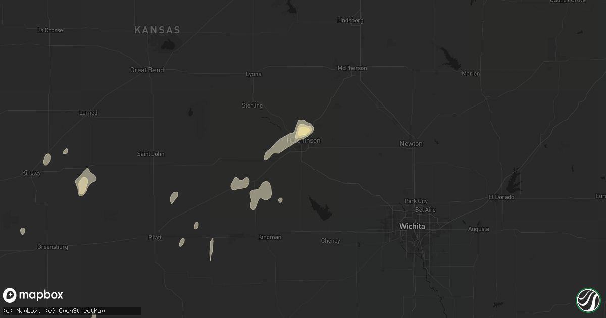 Hail map in Hutchinson, KS on August 14, 2026