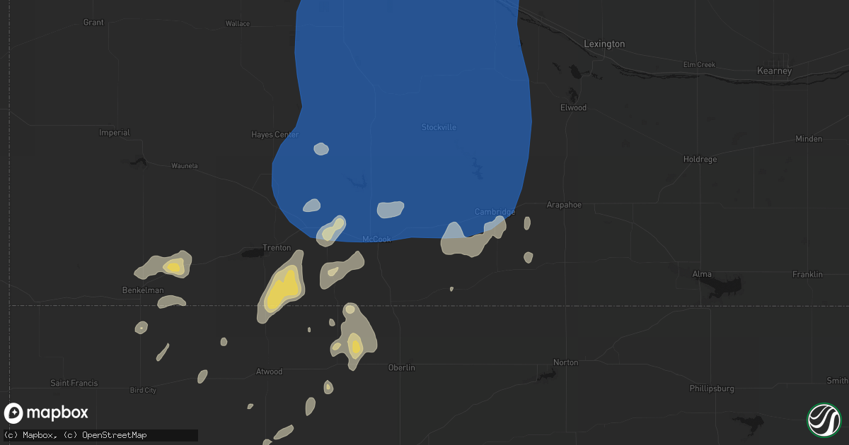 Hail map in Indianola, NE on August 14, 2026