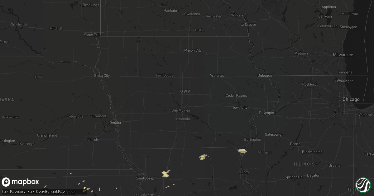 Hail map in Iowa on August 14, 2026
