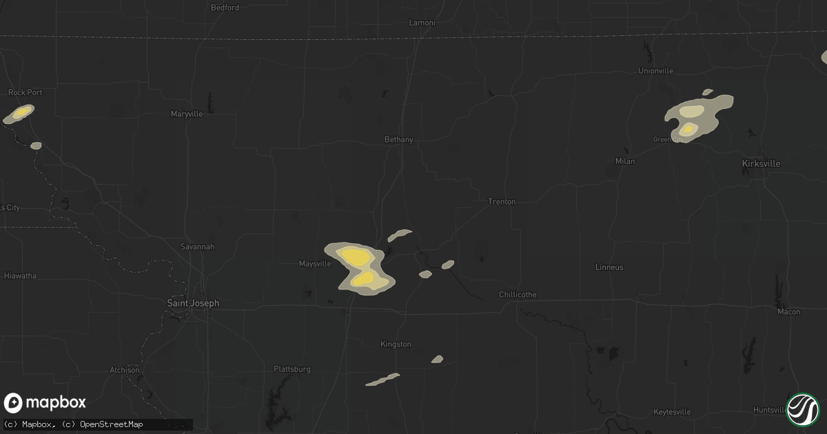 Hail map in Jameson, MO on August 14, 2026