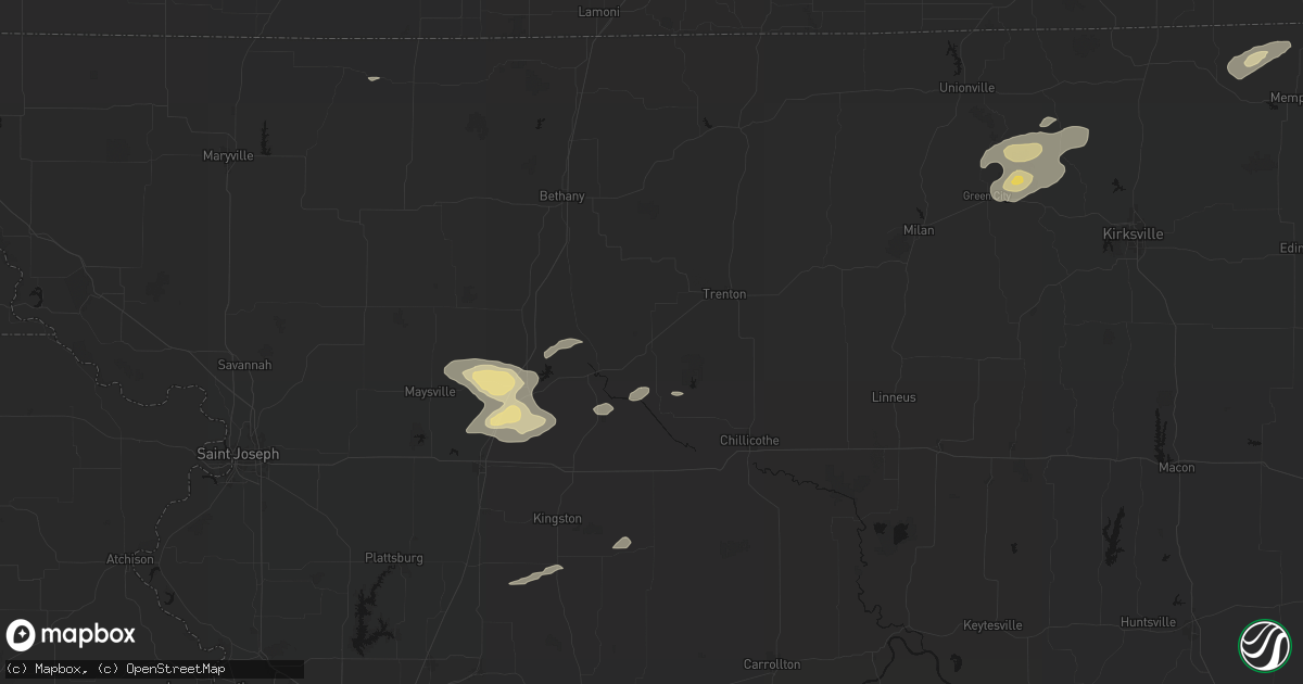 Hail map in Jamesport, MO on August 14, 2026