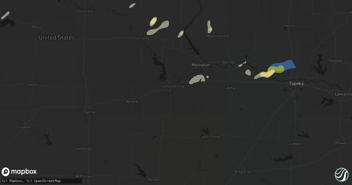 Hail map in Junction City, KS on August 14, 2026