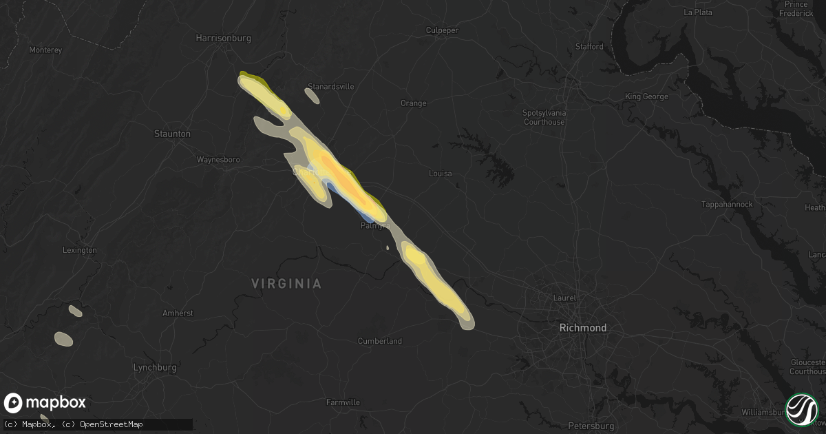 Hail map in Kents Store, VA on August 14, 2026
