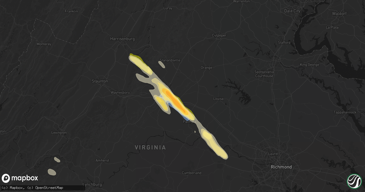 Hail map in Keswick, VA on August 14, 2026