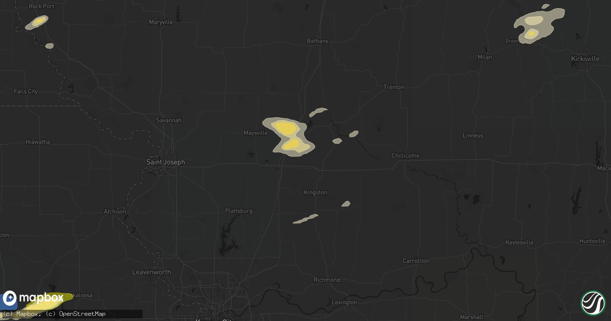 Hail map in Kidder, MO on August 14, 2026