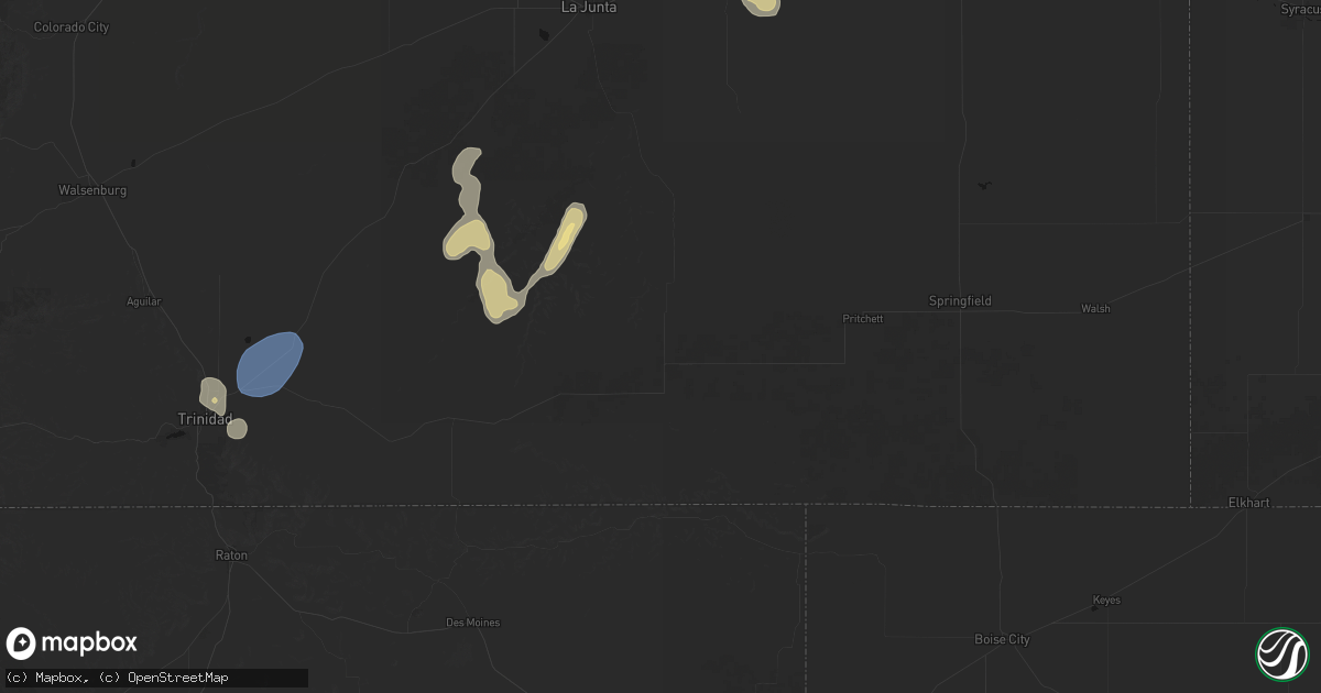 Hail map in Kim, CO on August 14, 2026