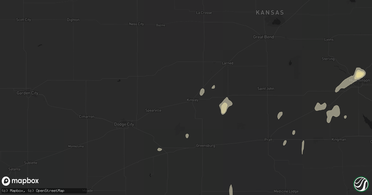 Hail map in Kinsley, KS on August 14, 2026