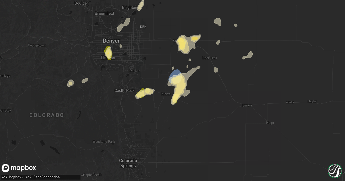 Hail map in Kiowa, CO on August 14, 2026