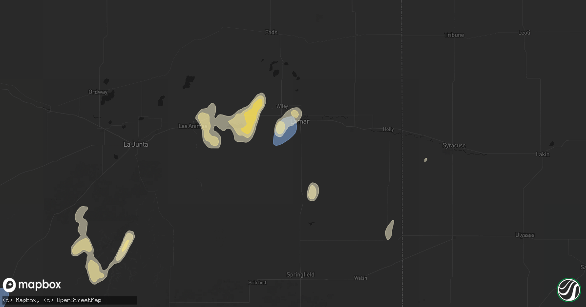 Hail map in Lamar, CO on August 14, 2026