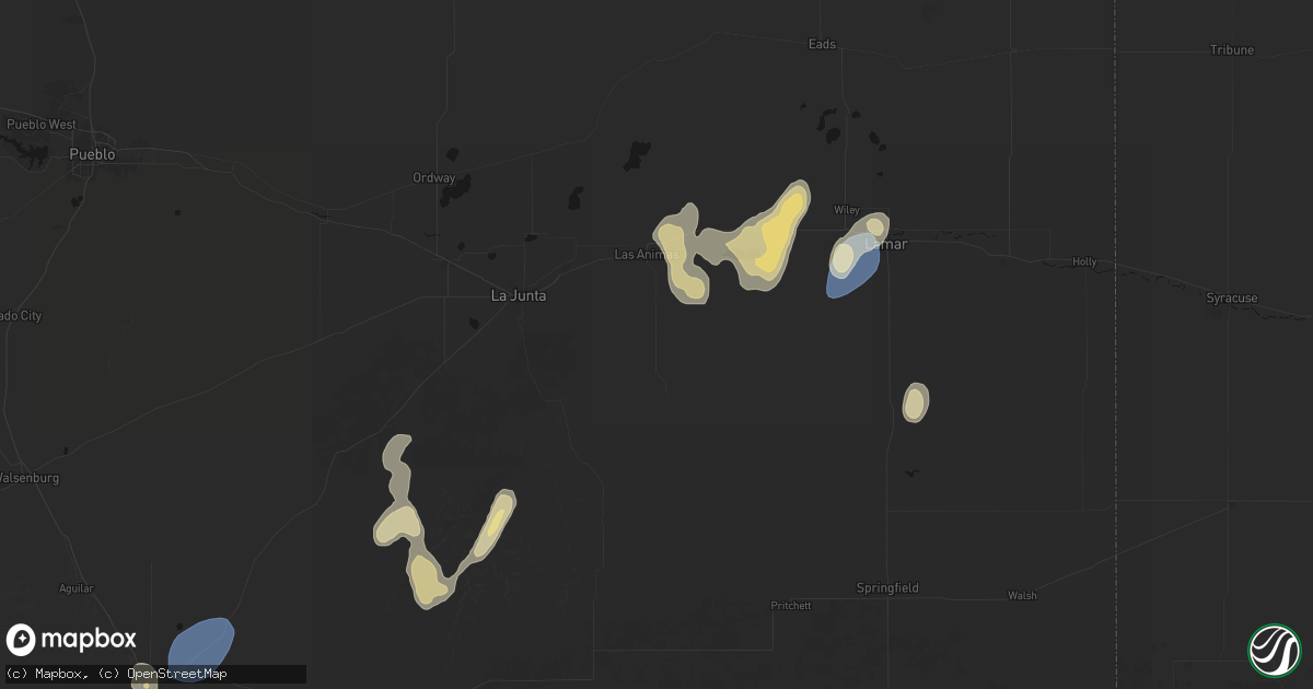 Hail map in Las Animas, CO on August 14, 2026