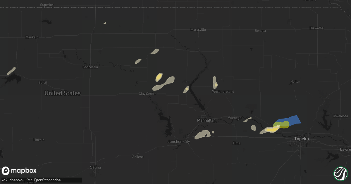 Hail map in Leonardville, KS on August 14, 2026