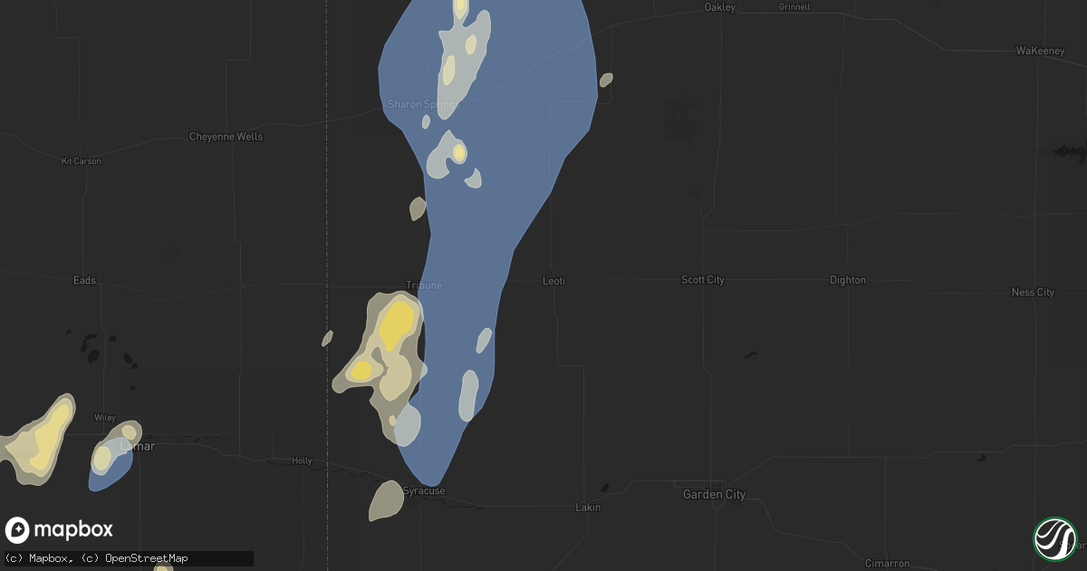 Hail map in Leoti, KS on August 14, 2026