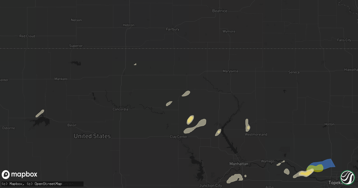 Hail map in Linn, KS on August 14, 2026