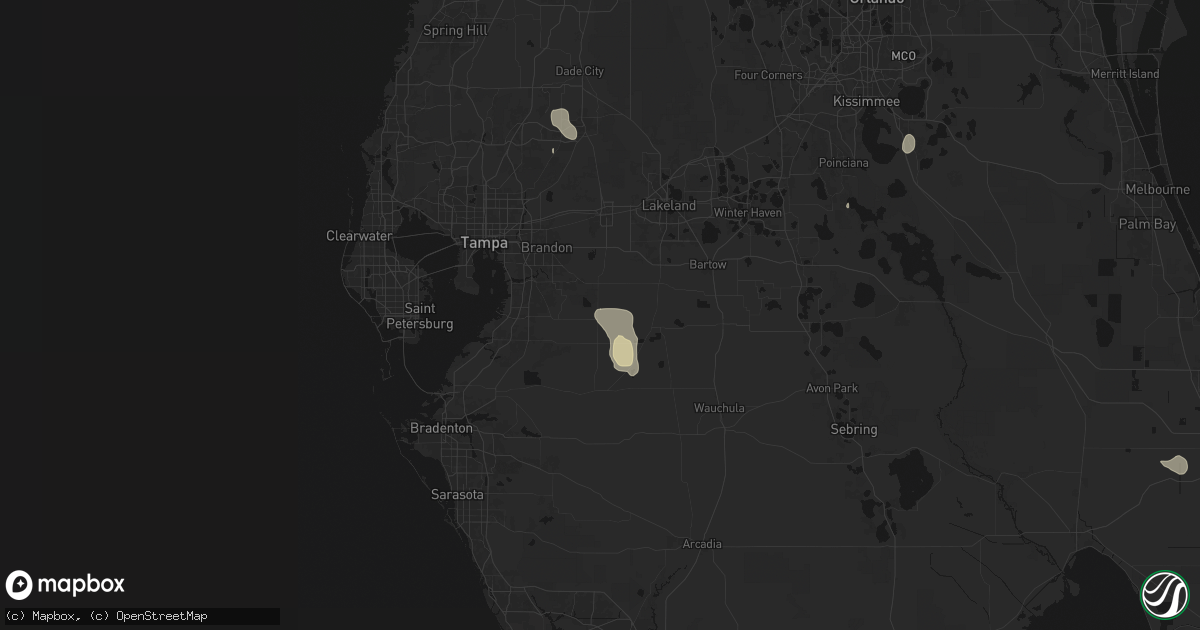 Hail map in Lithia, FL on August 14, 2026