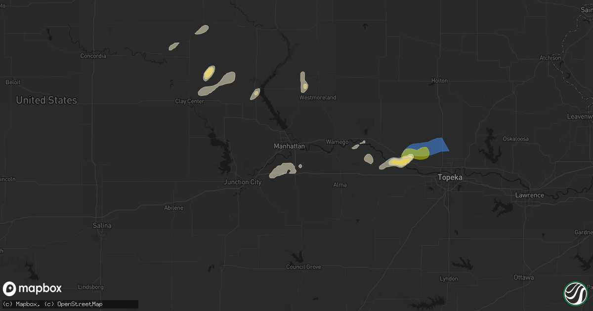 Hail map in Manhattan, KS on August 14, 2026