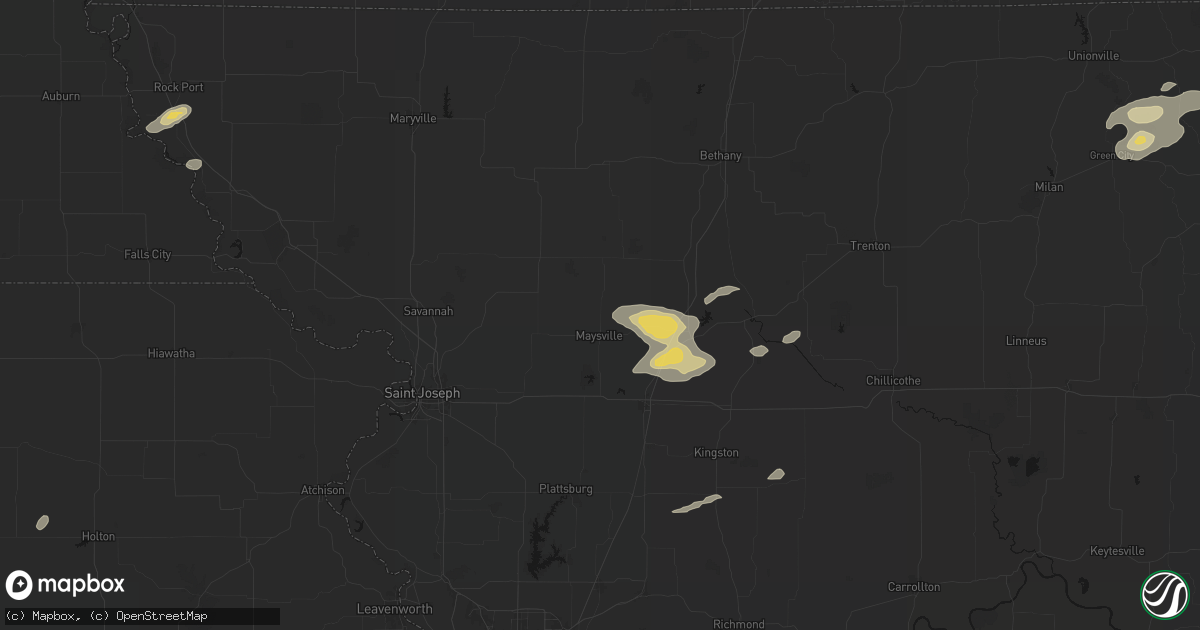 Hail map in Maysville, MO on August 14, 2026