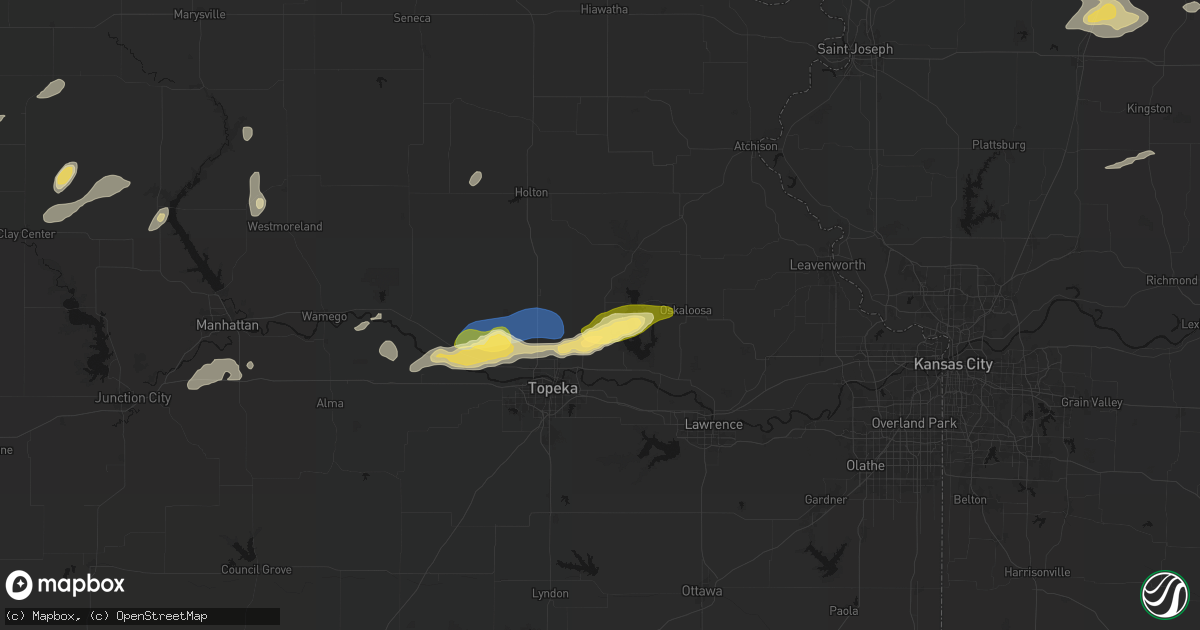 Hail map in Meriden, KS on August 14, 2026