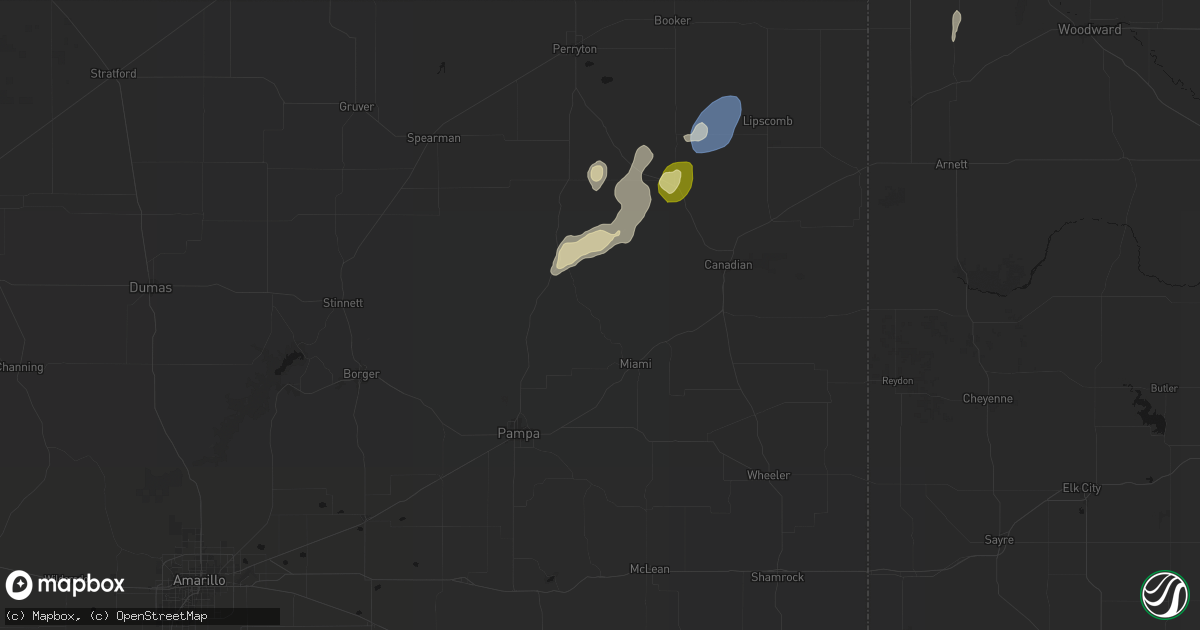 Hail map in Miami, TX on August 14, 2026