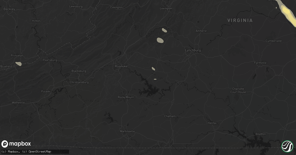 Hail map in Moneta, VA on August 14, 2026