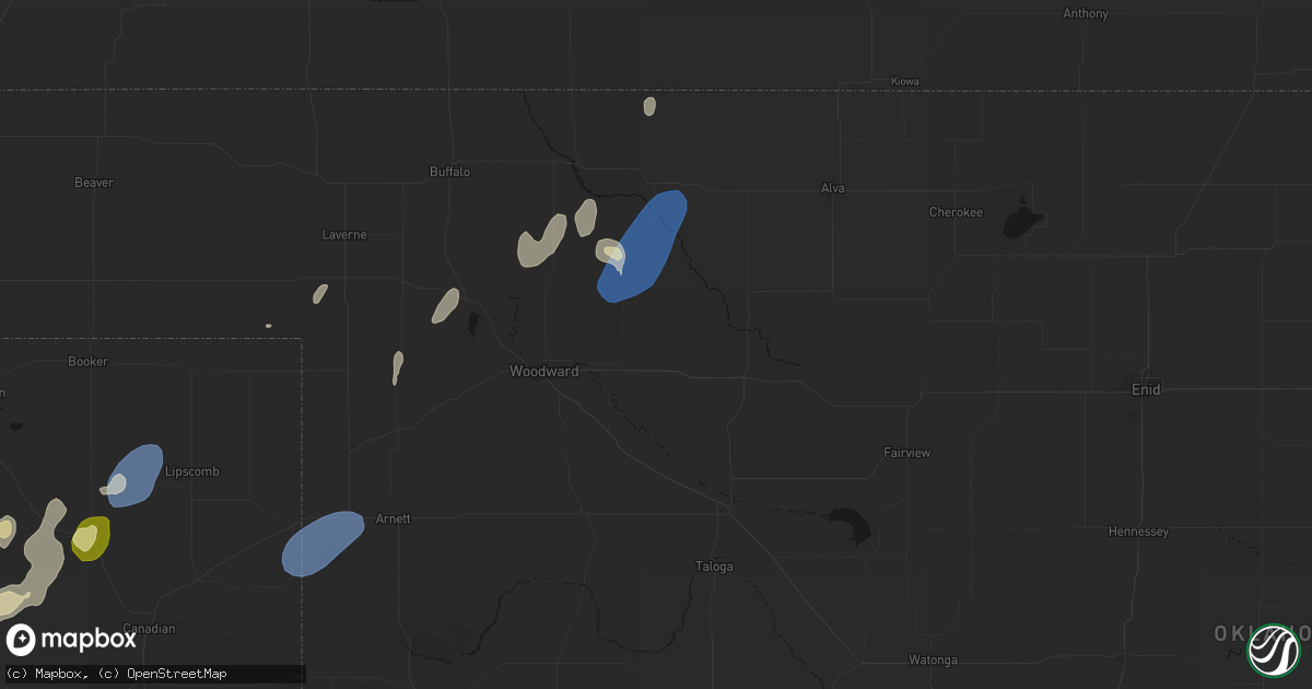 Hail map in Mooreland, OK on August 14, 2026