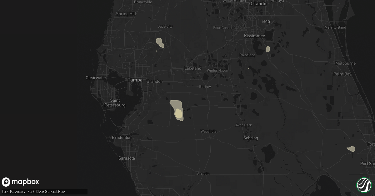 Hail map in Mulberry, FL on August 14, 2026